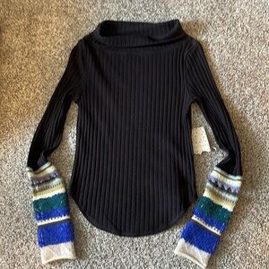 Women's Free People Mixed Up Cuff Thermal Top Black Size small
